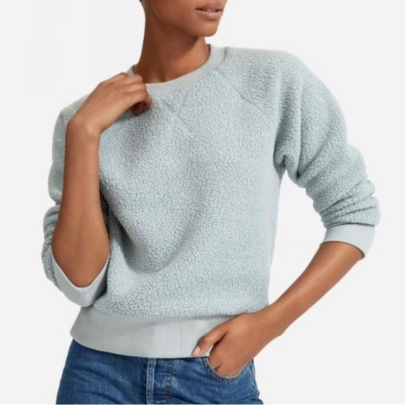 Everlane Pale Sage Blue ReNew Sherpa Pullover Sweatshirt sz XS - Picture 1 of 7